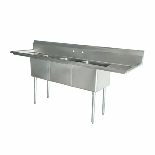 120-Inch Triple-Compartment Pot Sink – Dual Drainboards, 18-Gauge 300-Series Stainless, Nsf Certified, Omcan 43789 1