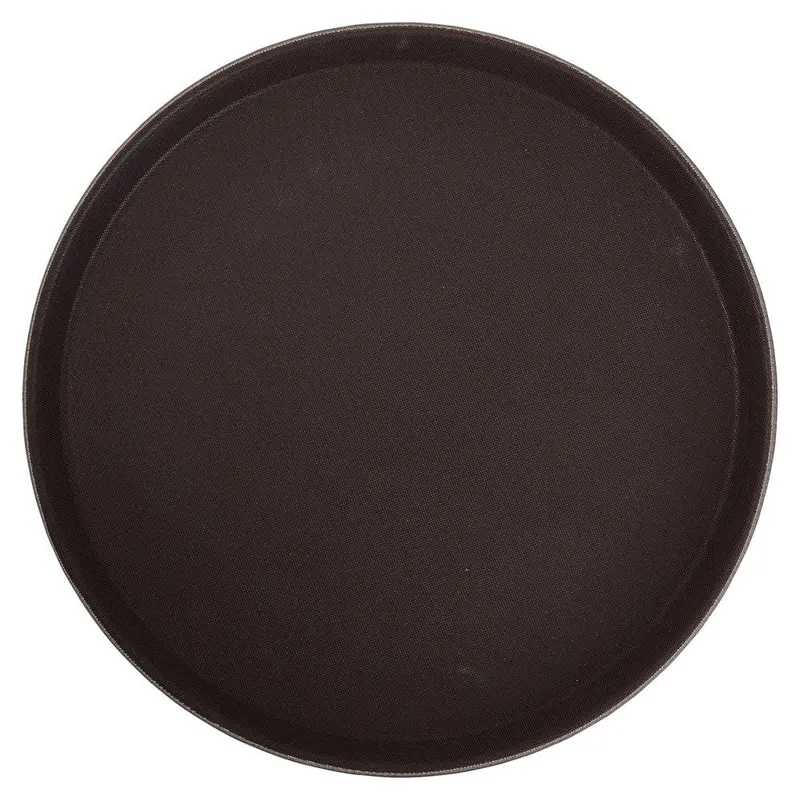 16-Inch Rubber-Lined Round Serving Tray – Brown Non-Slip Grip Surface – Winco Trh-16 | Denson Cfe 1