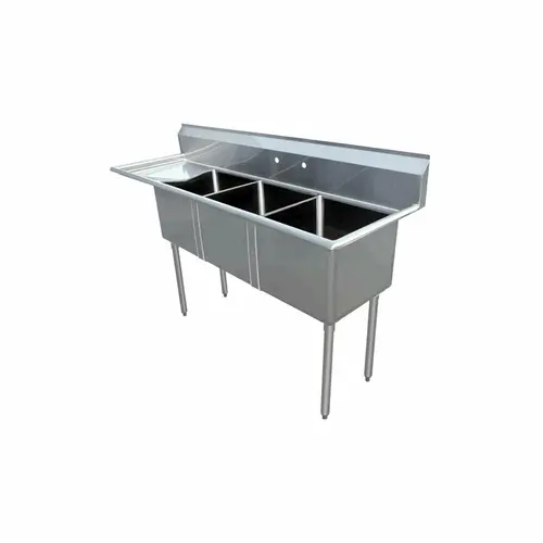 24" × 24" × 14" Three-Compartment Sink – No Drainboard, Stainless Steel, Omcan 43778 1