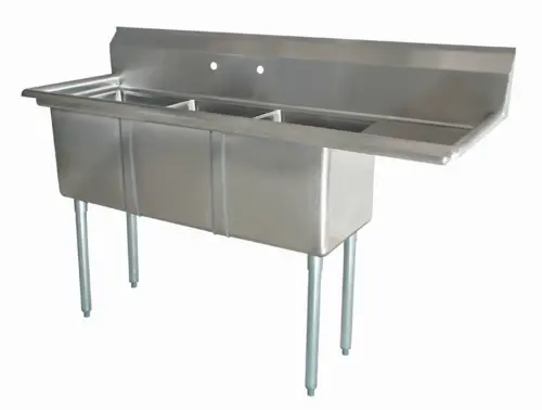 74-Inch Three-Compartment Pot Sink – Right Drainboard, 18-Gauge Stainless Steel, Omcan 25272 1