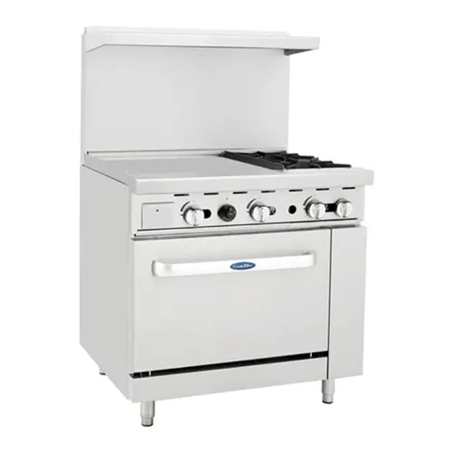 Atosa Agr-2B24Gl Commercial Gas Range – 36", 3-Burner + 24" Left-Hand Griddle, 136K Btu 1