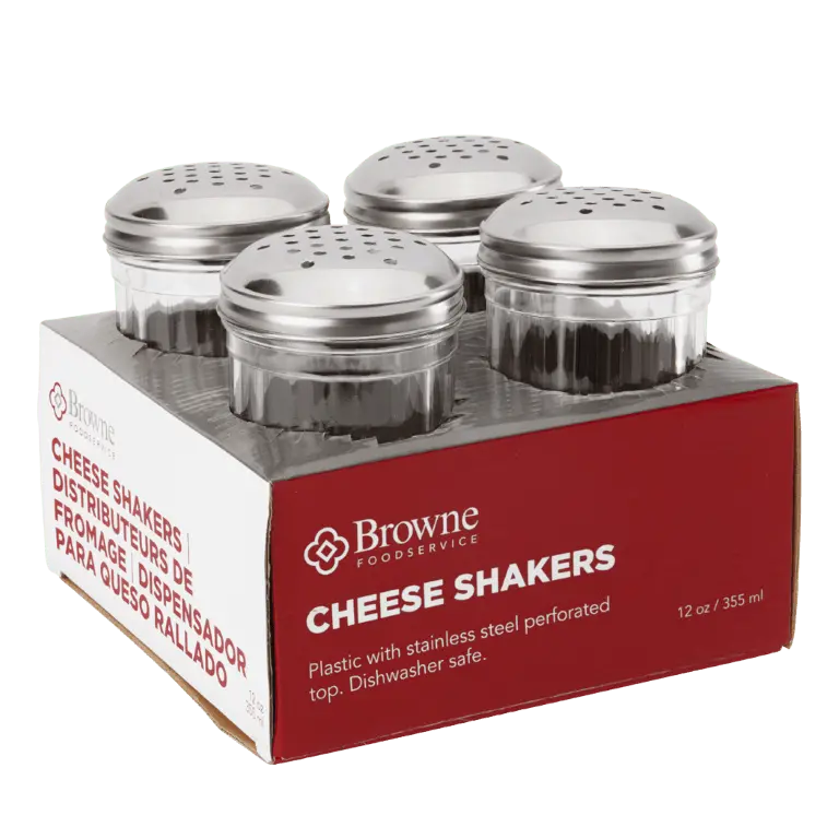 Browne 575233 Stainless Steel-Topped Plastic Cheese Shaker – 12 Oz (355 Ml), Pack Of 4 | Denson Cfe 1