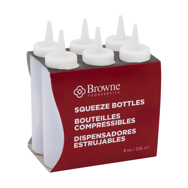Browne 57800800 Clear 8-Ounce Squeeze Bottle Set – Pack Of 6, Bpa-Free | Denson Cfe 1