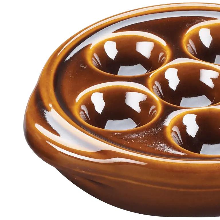 Browne 744046 Escargot Plate – 5.3" Ceramic Round Dish With 6 Holes, Brown Finish 1