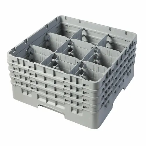 Cambro Camrack® Glass Rack – 9-Compartment Design With 4 Gray Extenders, Soft Gray Finish 1