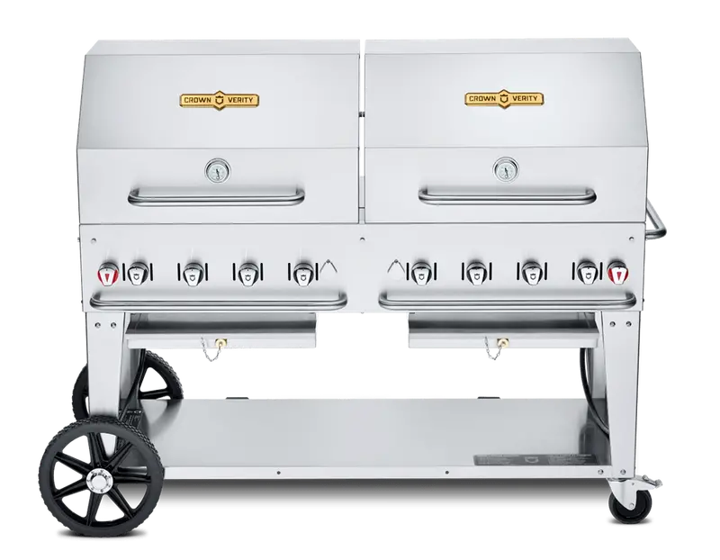 Crown Verity Cv-Mcb-60Rdp Mobile Propane Grill – 60" Outdoor Cooking Station With Dual Roll Domes 1