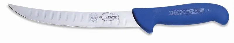 F.Dick Ergogrip Curved Butcher Knife With Kullenschliff – 8.5" Blue Handle | Denson Cfe 1