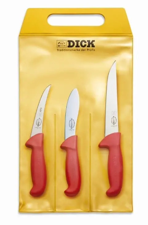 F.Dick Ergogrip Red Hunting & Indoor Knife Set – 3-Piece Compact Kit | Denson Cfe 1