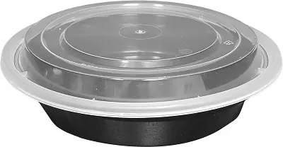 Mc224Rb-D Microwave-Safe Round Food Containers – 7-Inch, 24 Oz, Black Base + Clear Lids (150 Sets) 1