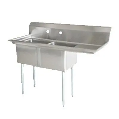 Omcan 25268 Dual-Compartment Sink – 18" X 21" X 14", Corner Drain & Right-Side Drainboard | Denson Cfe 1