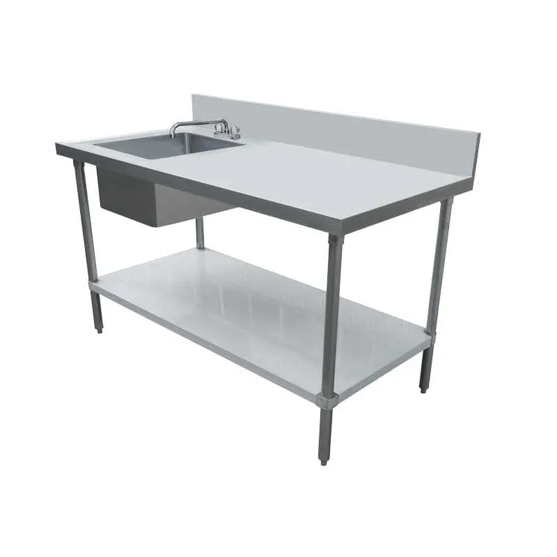 Omcan 43239 30" X 72" All-Stainless Sink Worktable – Left-Position Sink & 6" Backsplash | Denson Cfe 1