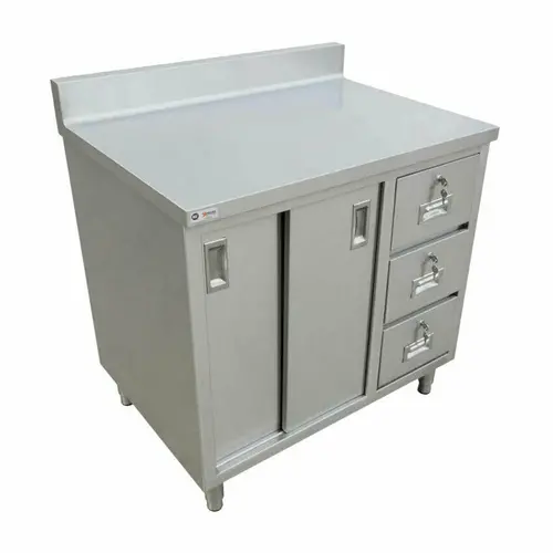 Omcan 45284 30" X 48" Stainless Steel Workbench – Integrated Cabinet, Drawers & Sliding Doors | Denson Cfe 1
