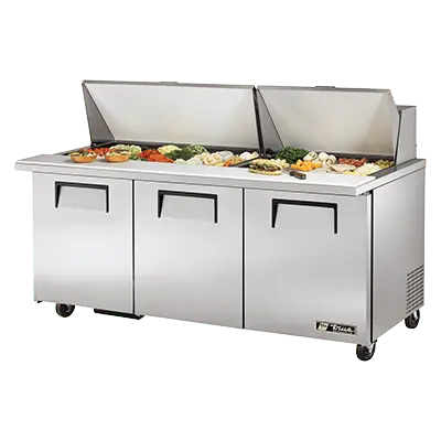 True Tssu-72-30M-B-St-Hc Mega-Top Refrigerated Sandwich And Salad Prep Table – 72.375-Inch Stainless Steel Food Prep Station | Denson Cfe 1