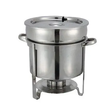 Winco 211 11-Quart Round Stainless Steel Soup Chafer With Cover & Fuel Holder 1