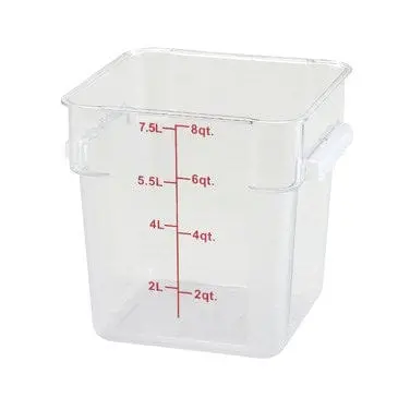 Winco Clear Polycarbonate Storage Bin – 8 Qt Square Design With Red Measurement Marks | Denson Cfe 1