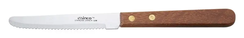 Winco K-55W Classic Steak Knife – 8.5-Inch Overall, Stainless Blade With Rounded Tip, Wooden Handle 1