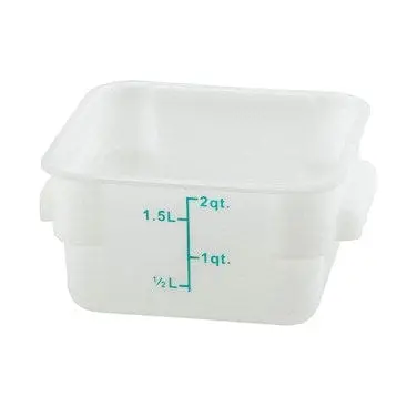 Winco Pesc-2 2-Quart Square White Food Container With Ergonomic Handles & Measurement Marks 1