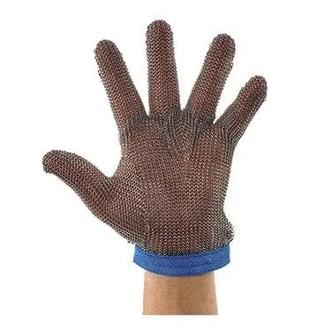 Winco Pmg-1L Level 5 Cut-Resistant Reversible Blue Mesh Glove With Wrist Strap 1