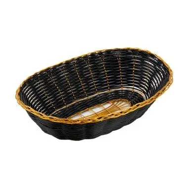 Winco Pwbk-9V Oval Woven Vinyl Basket – 9" X 7" X 2.75", Black With Gold Trim Accent | Denson Cfe 1