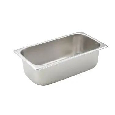 Winco Spt4 1/3-Size Straight-Sided Stainless Steel Steam Pan (4" Depth, 25-Gauge) | Denson Cfe 1