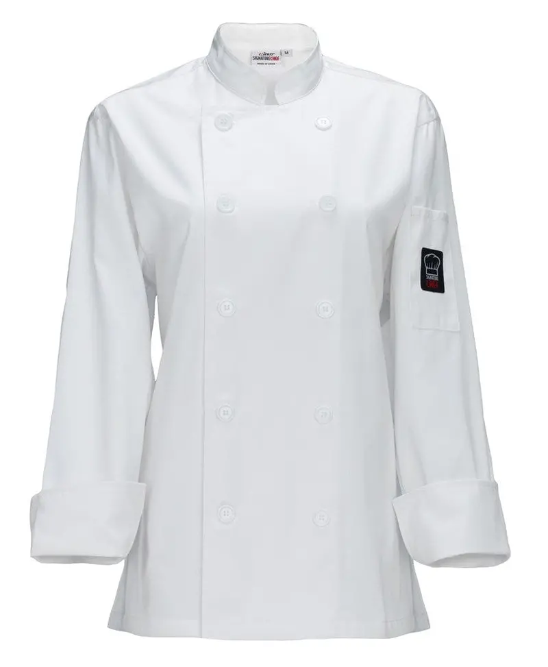 Winco Unf-7Ws Signaturechef Women'S Double-Breasted Chef Jacket – Small, White With Thermometer Pocket 1