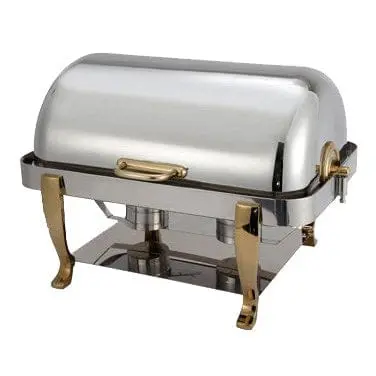Winco Vintage Roll-Top Chafer – 8-Quart Stainless Steel With Gold-Tone Accents | Denson Cfe 1