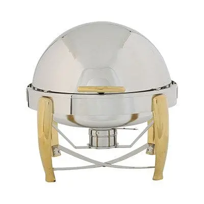 Winco Virtuoso 6-Quart Round Chafer – Full-Size Stainless Steel With Gold Accents | Denson Cfe 1