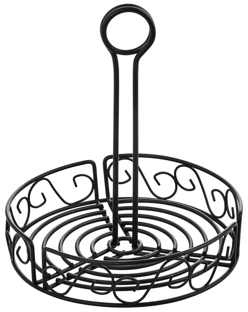 Winco Wbkh-7R 7.5" Round Black Wire Condiment Caddy — Compact Counter Storage Solution | Denson Cfe 1