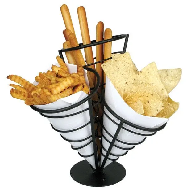 Winco Wbkh10 Triple-Conical Black Wire French Fry Holder – Freestanding Display & Serving Basket | Denson Cfe 1