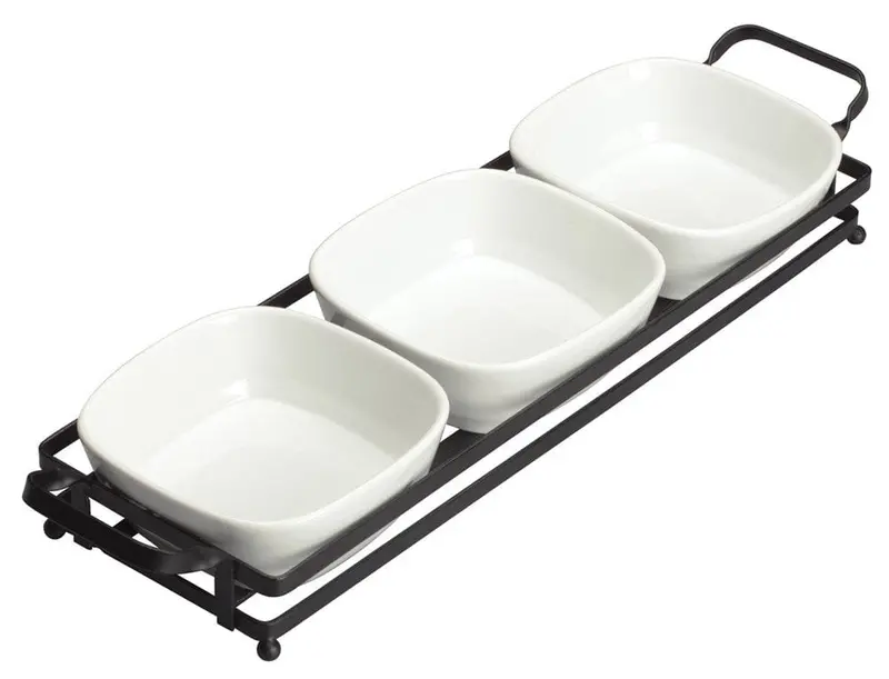 Winco Wdp014-102 Newry Trio Bowl Set With Metal Stand – 16.5", Bright White | Denson Cfe 1