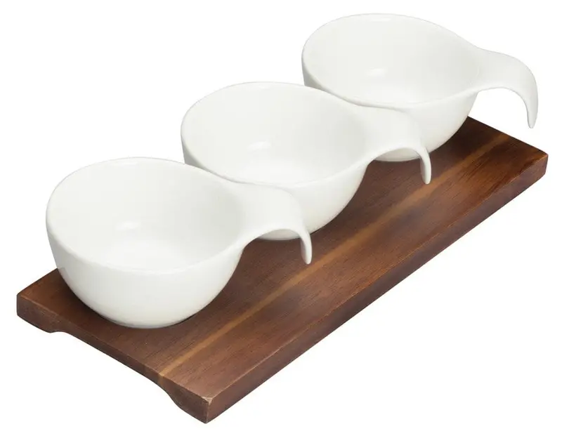 Winco Wdp015-102 Newry Trio Bowl Set With Wooden Plate – Premium Dining Style | Denson Cfe 1