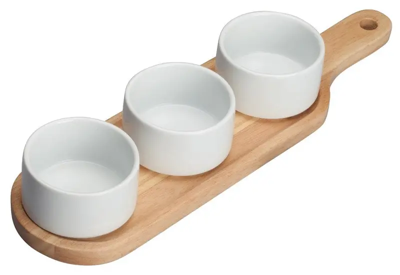 Winco Wdp015-104 Elegant Trio Bowl Set With Wooden Serving Board | Denson Cfe 1