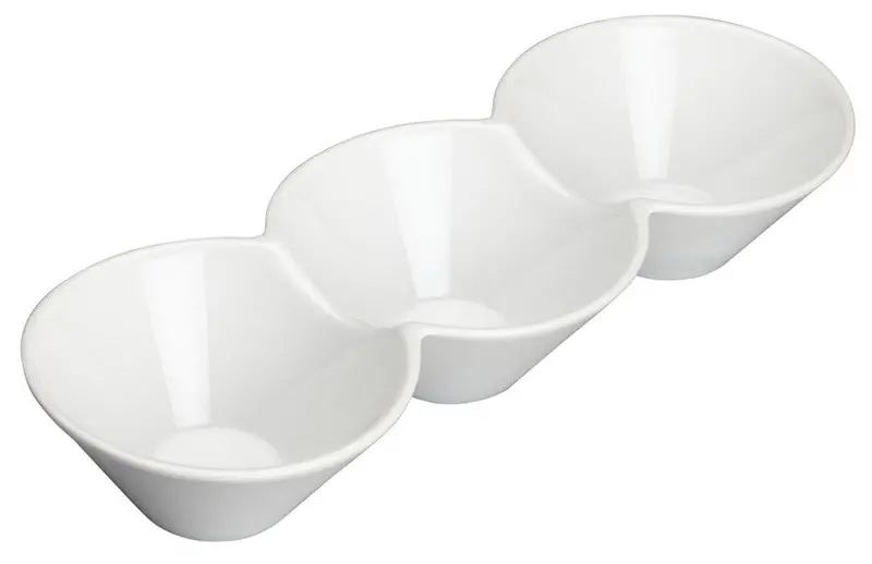 Winco Wdp017-102 Loures 3-Compartment Porcelain Trio Bowl – 13.25" × 5", Durable White | Denson Cfe 1