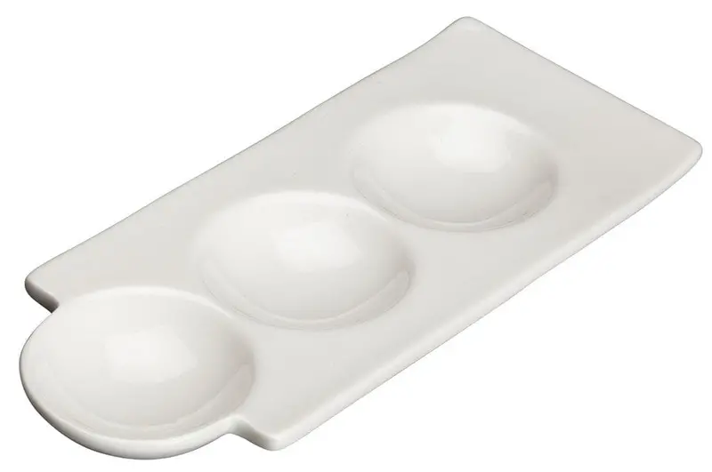 Winco Wdp017-107 Bright White 3-Compartment Porcelain Dip & Sauce Dish | Denson Cfe 1