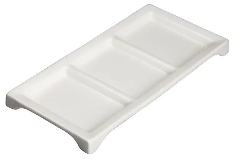 Winco Wdp017-108 Loures Bright White Rectangular Trio Tray – 3-Compartment Porcelain | Denson Cfe 1