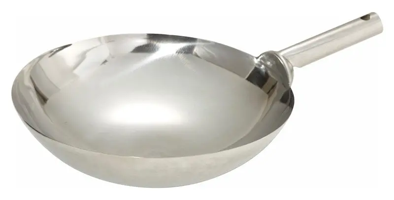 Winco Wok-14W 14" Stainless Steel Wok With Reinforced Welded Handle | Denson Cfe 1