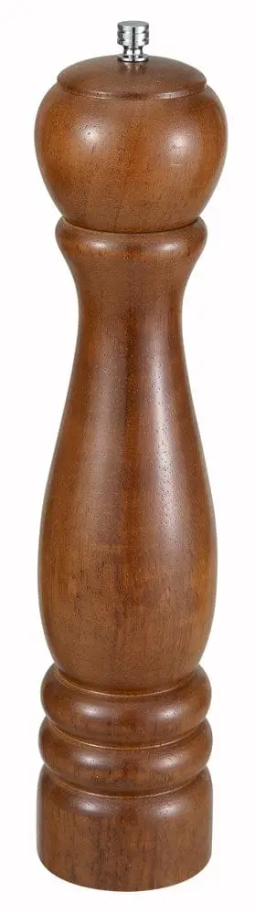 Winco Wpm-12 12" Traditional Pepper Mill – Zinc Alloy Grinder, Oak-Finish Body 1