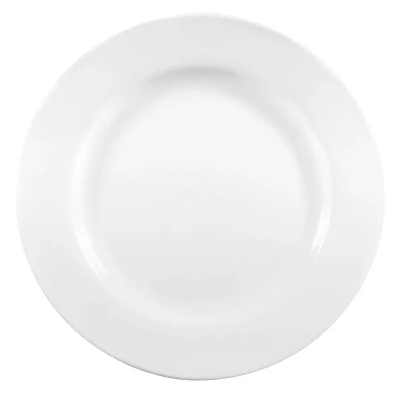 World Tableware 840-438R-10 Bright White Porcelain Dinner Plate – 10.5" With Wide Rim & Rolled Edge 1